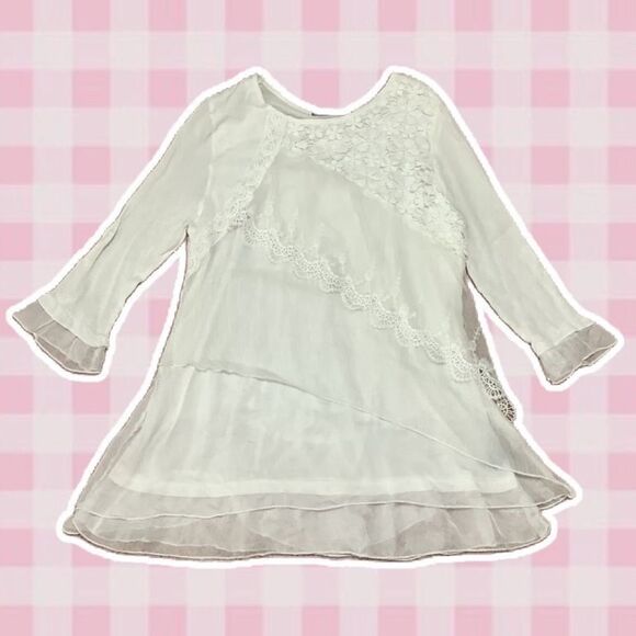 Casual Express Vintage White Lace Ruffle Fairycore Boho Peasant Blouse Large - Picture 1 of 12